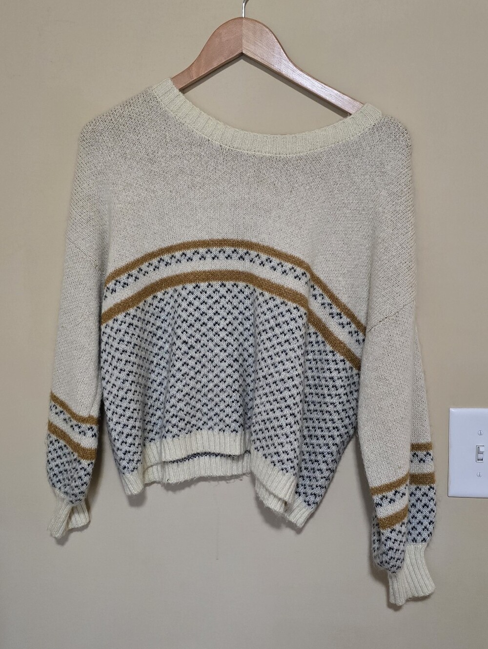 Billabong Cream Crewneck Sweater with Mustard Stripe